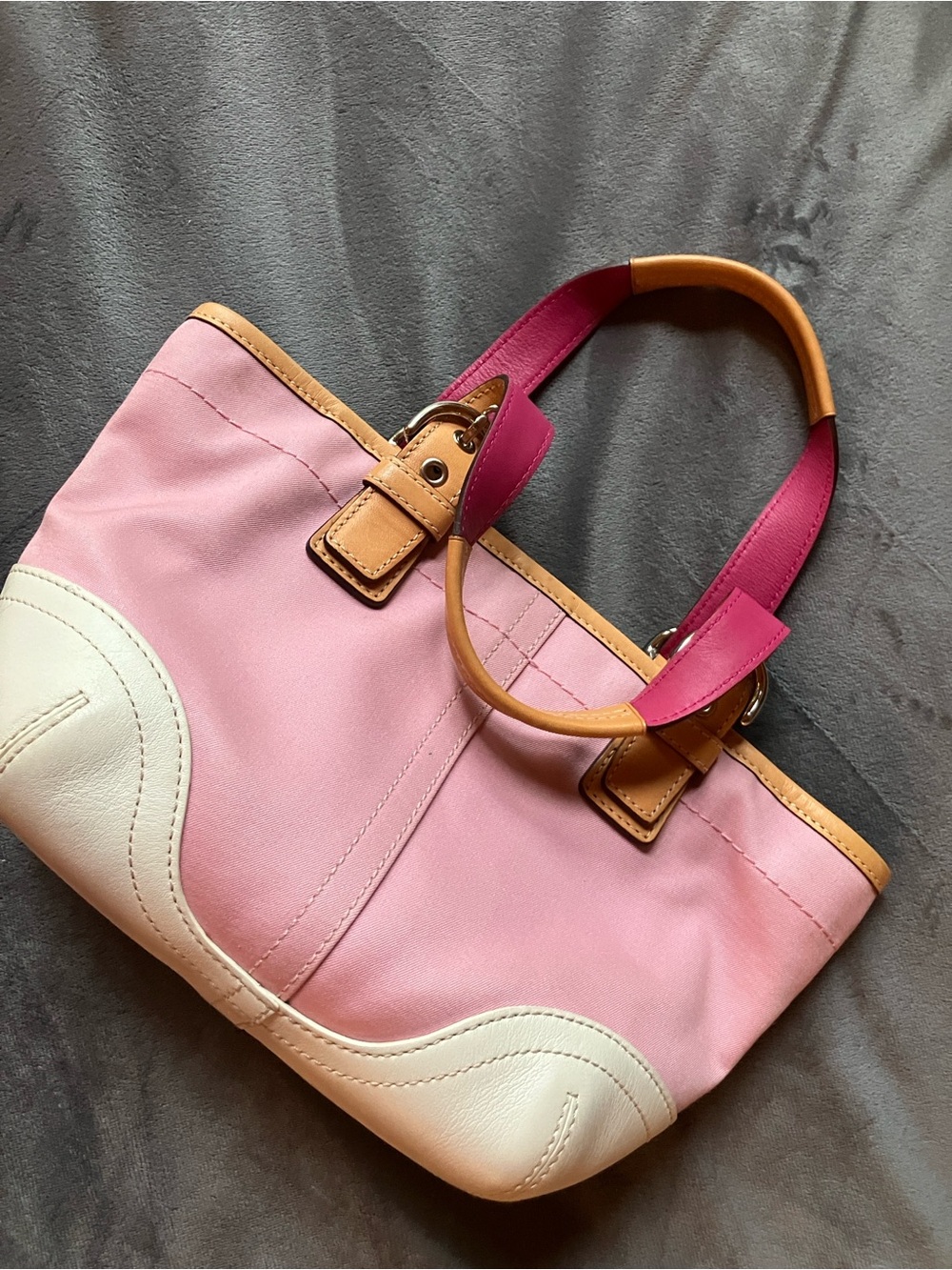 Coach Mini Pink Canvas Tote with Cream Accents - Picture 2 of 8